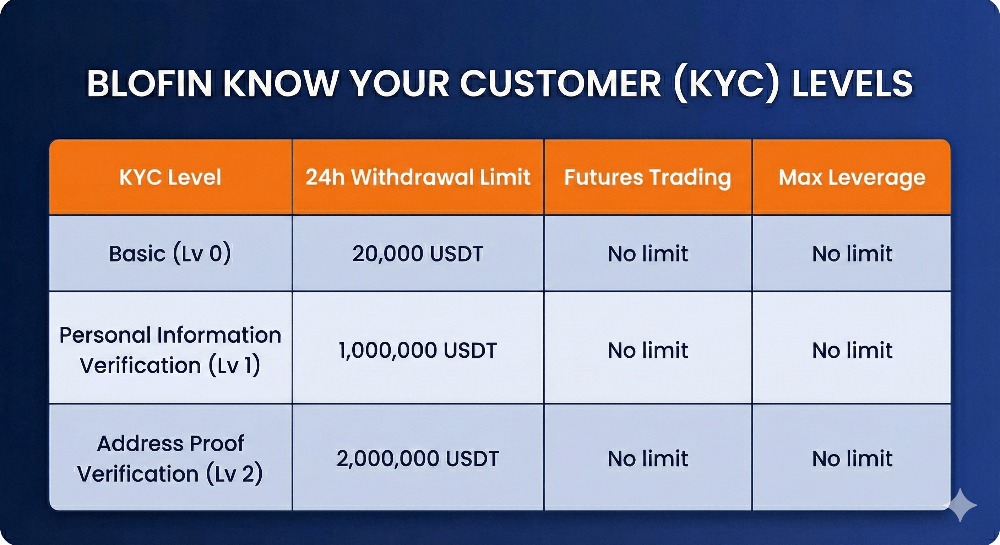 Blofin KYC Verification Levels and Withdrawal Limits